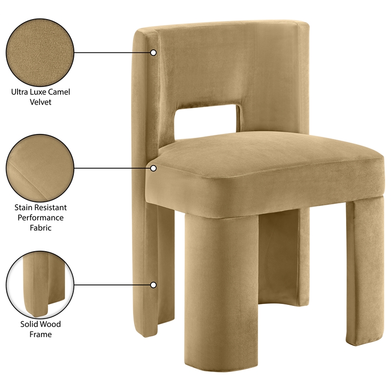 Pemberly Row Camel Velvet Dining Chair Set of 2 with Solid Wood Frame