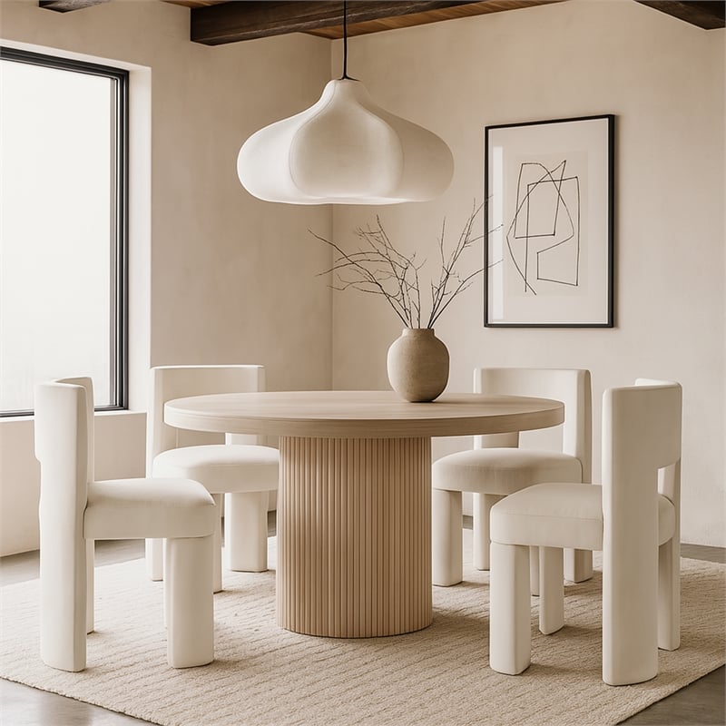 Pemberly Row Cream Velvet Dining Chair Set of 2 with Solid Wood Frame