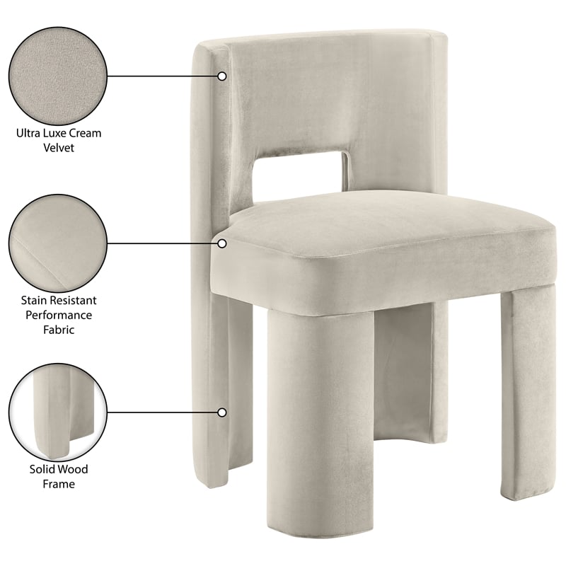 Pemberly Row Cream Velvet Dining Chair Set of 2 with Solid Wood Frame