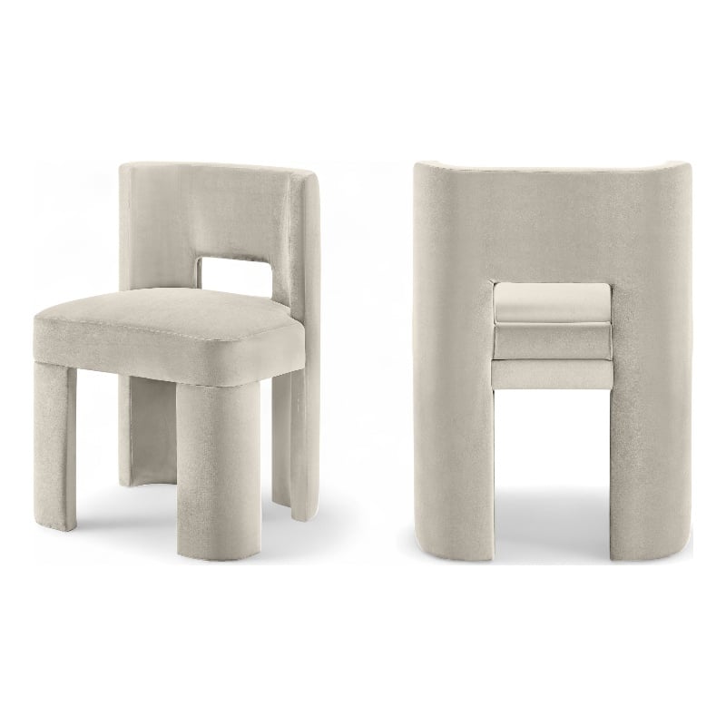 Pemberly Row Cream Velvet Dining Chair Set of 2 with Solid Wood Frame