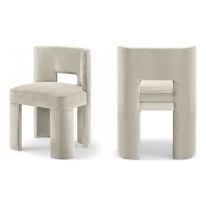 Pemberly Row Cream Velvet Dining Chair Set of 2 with Solid Wood Frame