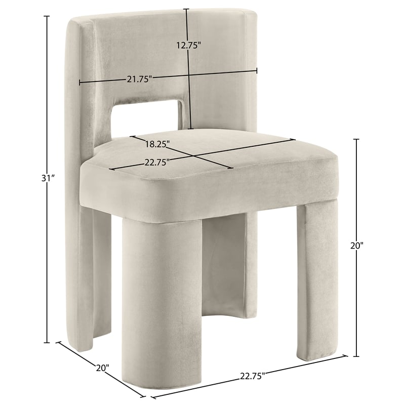 Pemberly Row Cream Velvet Dining Chair Set of 2 with Solid Wood Frame