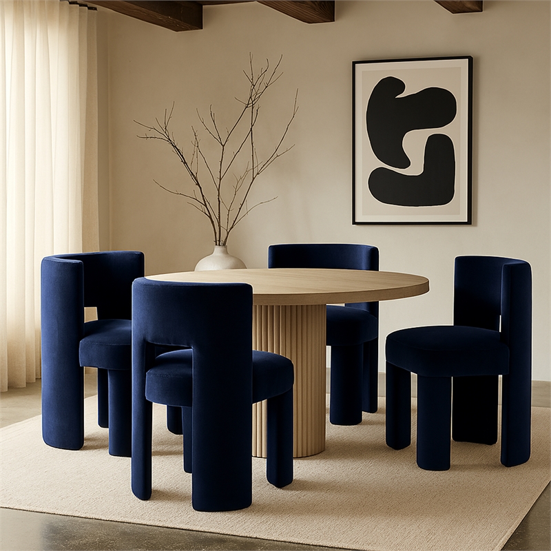 Pemberly Row Navy Velvet Dining Chair Set of 2 with Solid Wood Frame