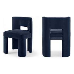 Pemberly Row Navy Velvet Dining Chair Set of 2 with Solid Wood Frame