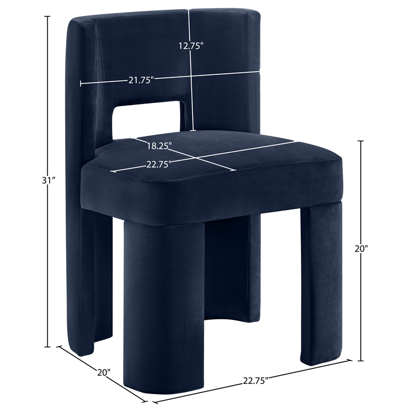 Pemberly Row Navy Velvet Dining Chair Set of 2 with Solid Wood Frame
