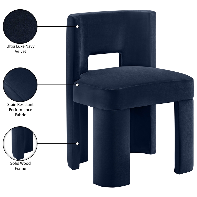 Pemberly Row Navy Velvet Dining Chair Set of 2 with Solid Wood Frame
