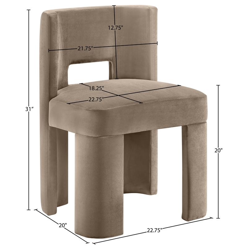 Pemberly Row Taupe Velvet Dining Chair Set of 2 with Solid Wood Frame