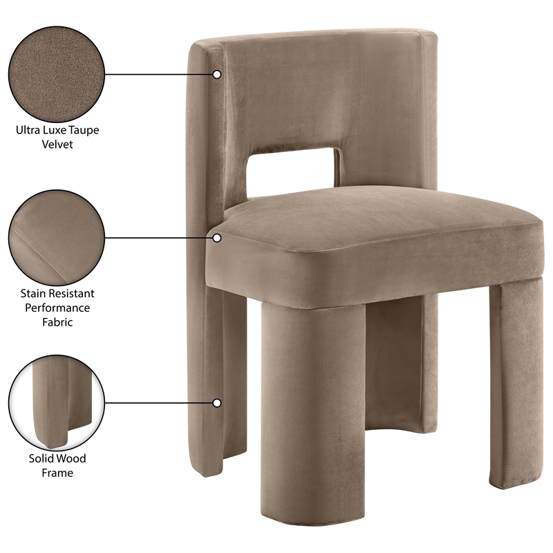 Pemberly Row Taupe Velvet Dining Chair Set of 2 with Solid Wood Frame