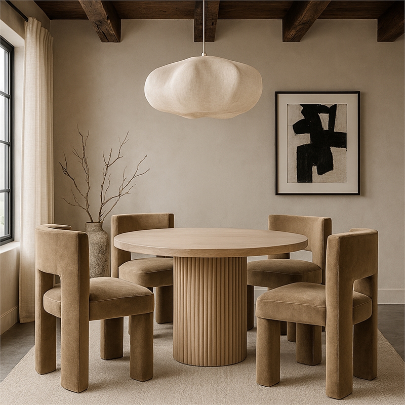Pemberly Row Taupe Velvet Dining Chair Set of 2 with Solid Wood Frame