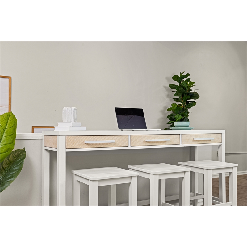 Pemberly Row 3-Drawer Console Table with Stools in White