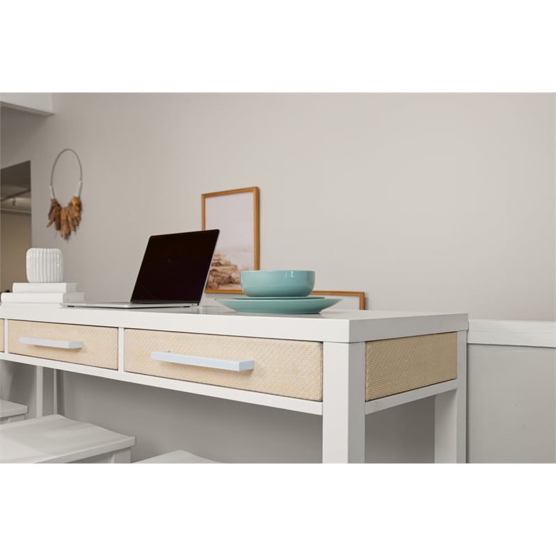Pemberly Row 3-Drawer Console Table with Stools in White