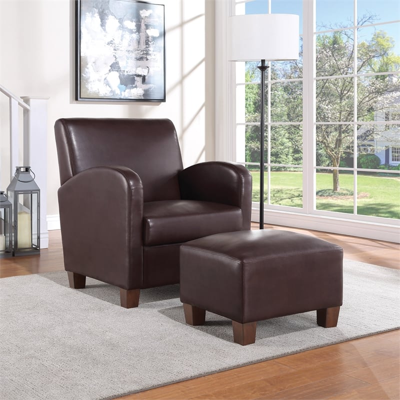 Pemberly Row Club Chair with Ottoman in Cocoa Faux Leather