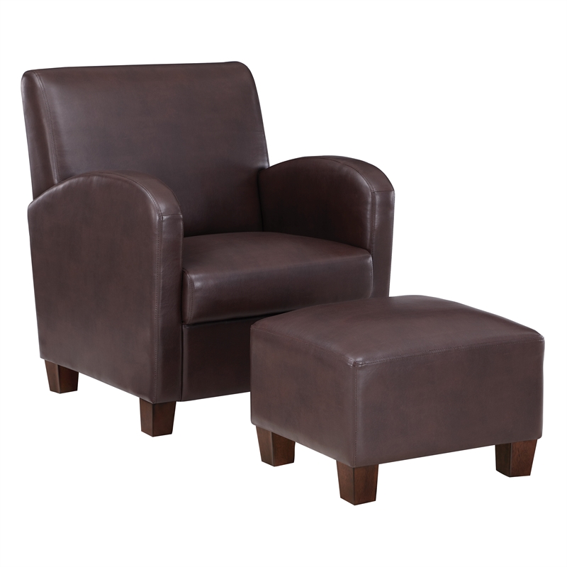 Pemberly Row Club Chair with Ottoman in Cocoa Faux Leather