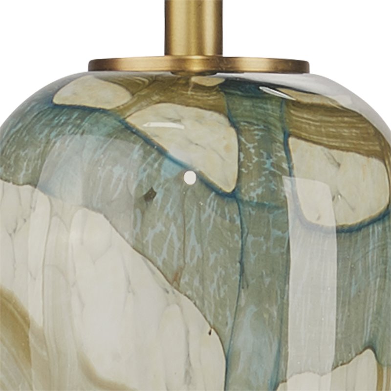 Pemberly Row Coastal Glass Pendant in Pale Blue with Antique Brass Finish
