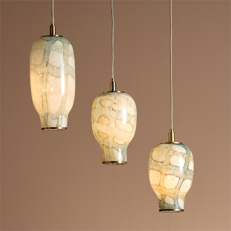 Pemberly Row Coastal Glass Pendant in Pale Blue with Antique Brass Finish