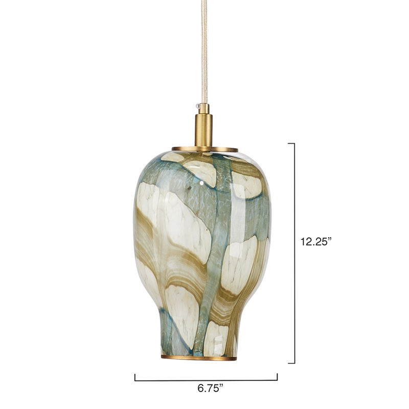 Pemberly Row Coastal Glass Pendant in Pale Blue with Antique Brass Finish