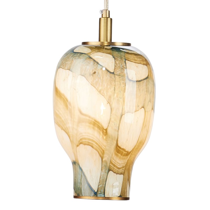 Pemberly Row Coastal Glass Pendant in Pale Blue with Antique Brass Finish