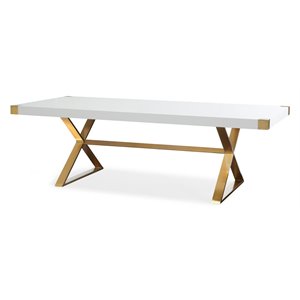 Pemberly Row 94.5&quot Transitional Wood Dining Table in White Lacquer/Gold
