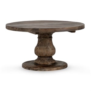 Pemberly Row 34&quot Round Solid Pine Wood Coffee Table in Rustic Brown