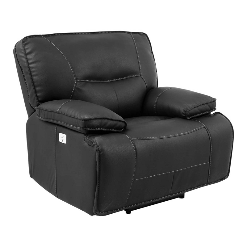 Pemberly Row Fabric Power Recliner with USB Charging in Black Textile