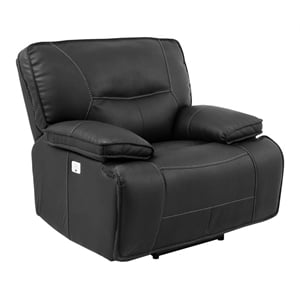 Pemberly Row Fabric Power Recliner with USB Charging in Black Textile