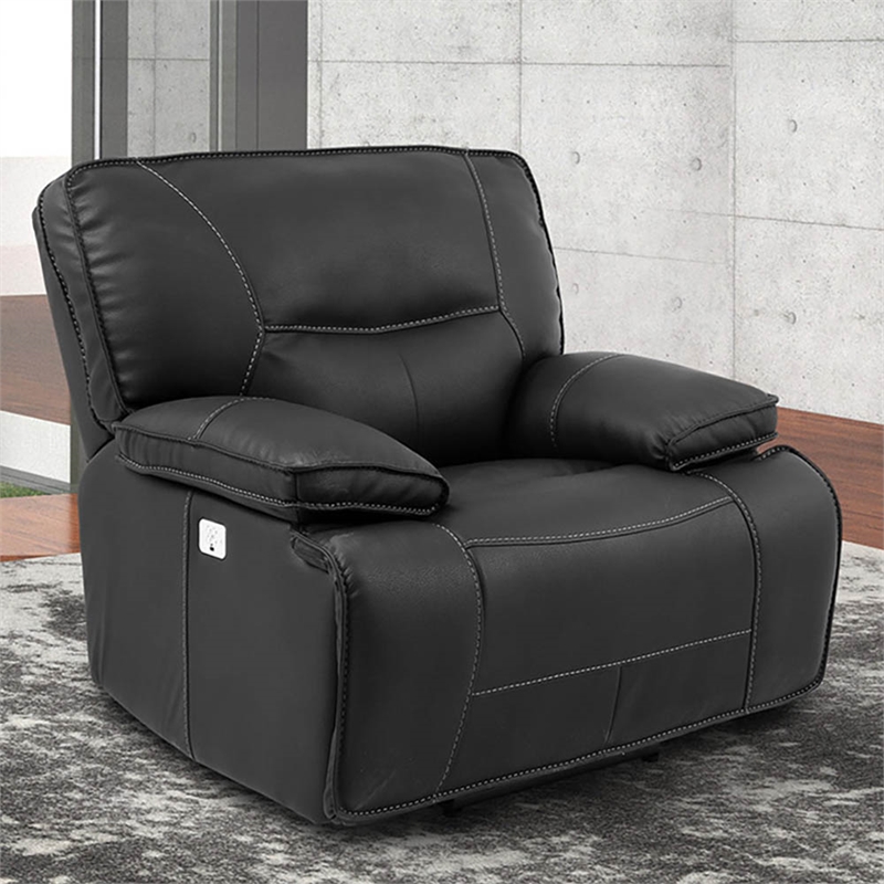 Pemberly Row Fabric Power Recliner with USB Charging in Black Textile