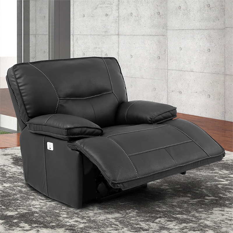 Pemberly Row Fabric Power Recliner with USB Charging in Black Textile