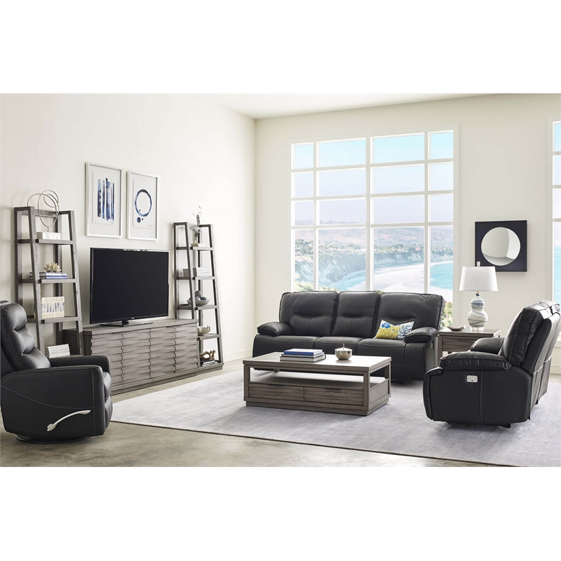 Pemberly Row Fabric Power Recliner with USB Charging in Black Textile
