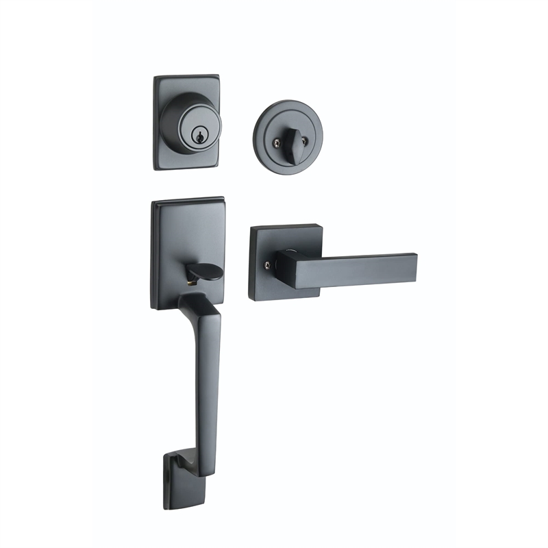 Pemberly Row Moderno Adjustable Black Entry Handleset with Square Lever