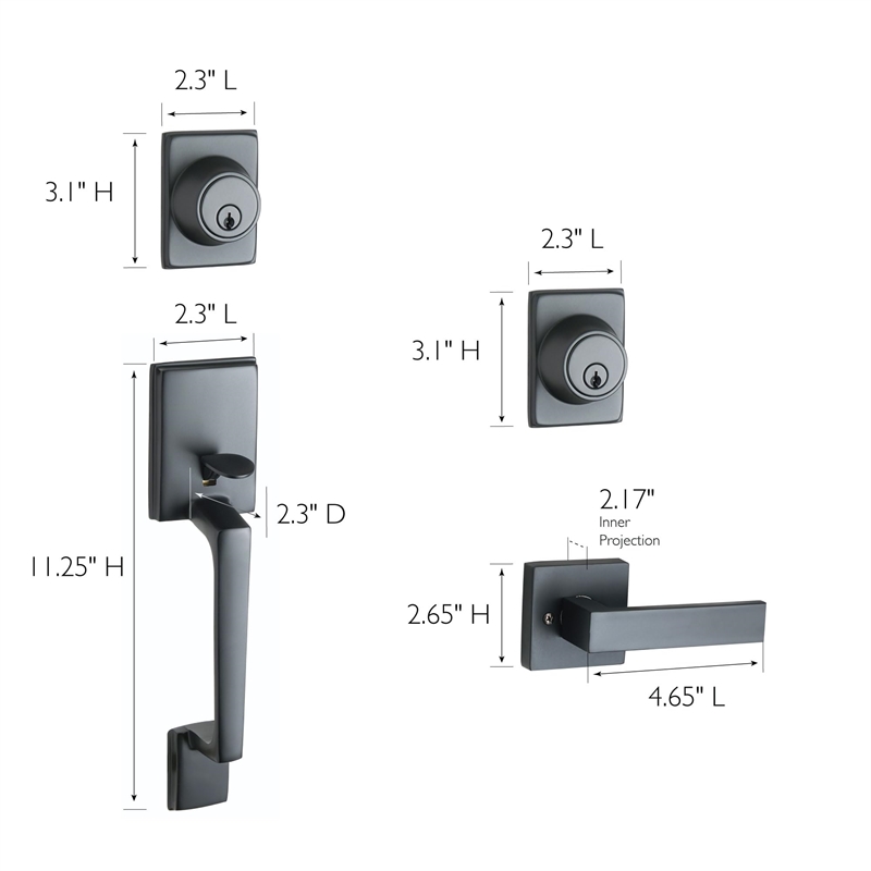 Pemberly Row Moderno Adjustable Black Entry Handleset with Square Lever