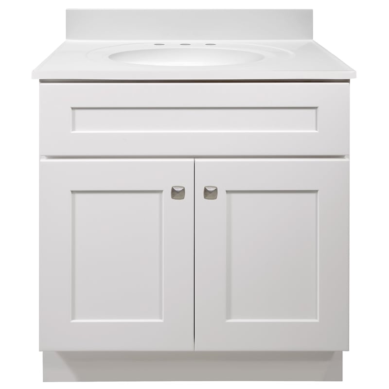 Pemberly Row 31-Inch Bathroom Vanity with Marble Top in White Finish