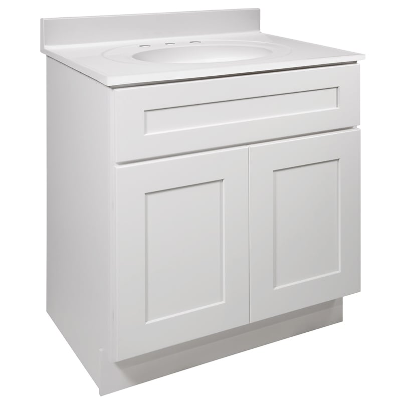 Pemberly Row 31-Inch Bathroom Vanity with Marble Top in White Finish