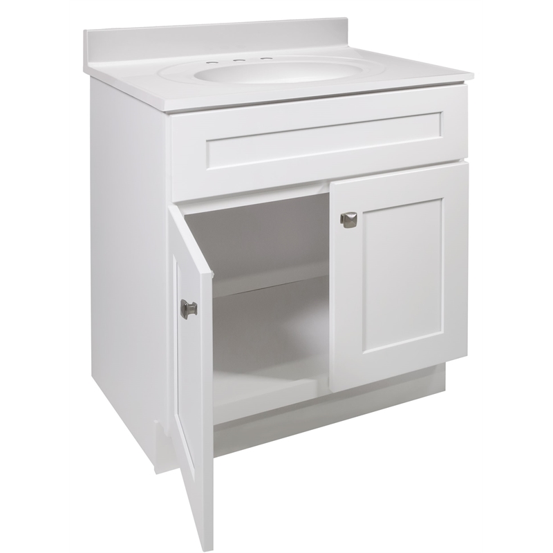 Pemberly Row 31-Inch Bathroom Vanity with Marble Top in White Finish