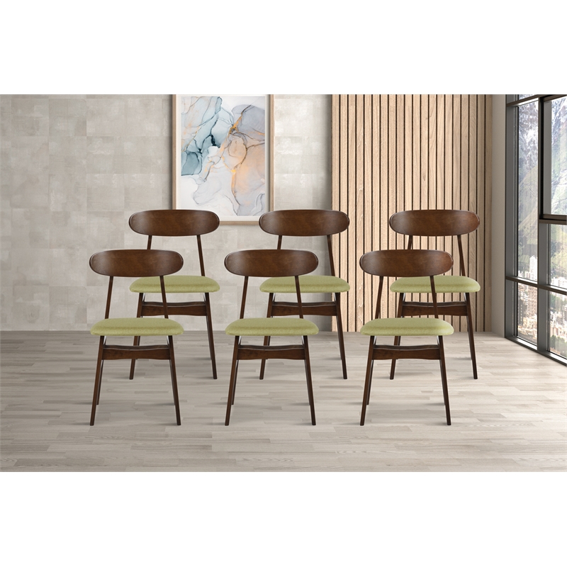 Pemberly Row Wood Dining Chair Set of 6 in Green Upholstery