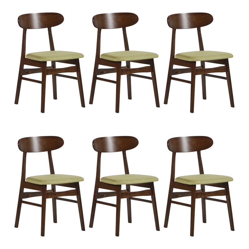 Pemberly Row Wood Dining Chair Set of 6 in Green Upholstery