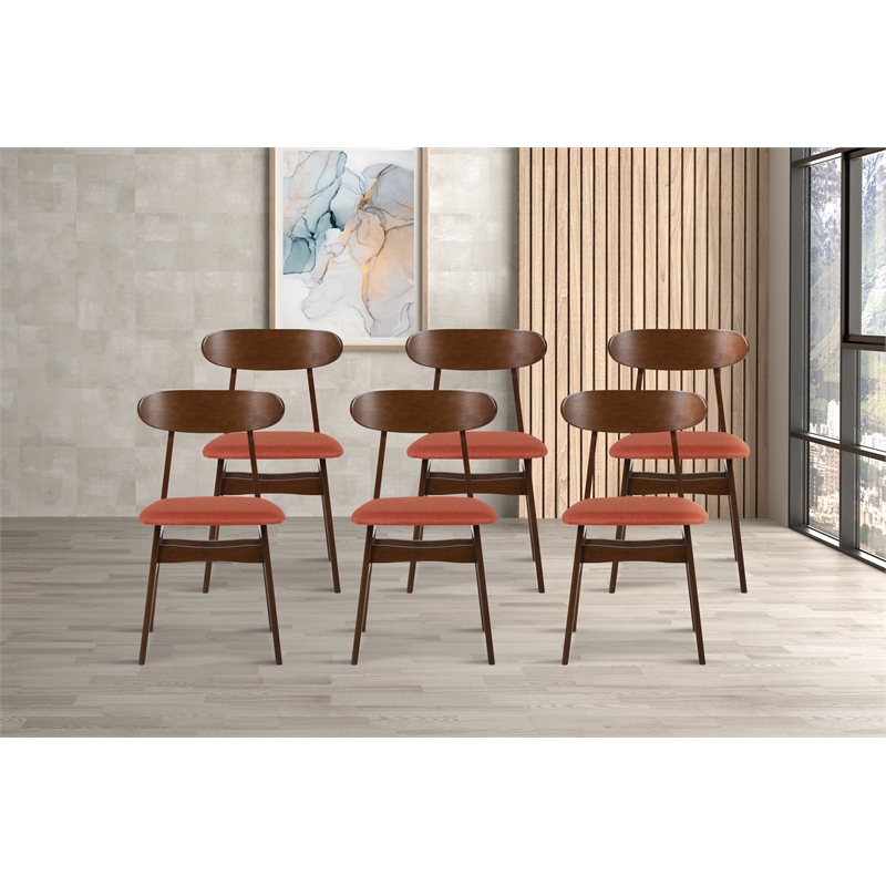 Pemberly Row Wood Dining Chair Set of 6 in Orange Upholstery