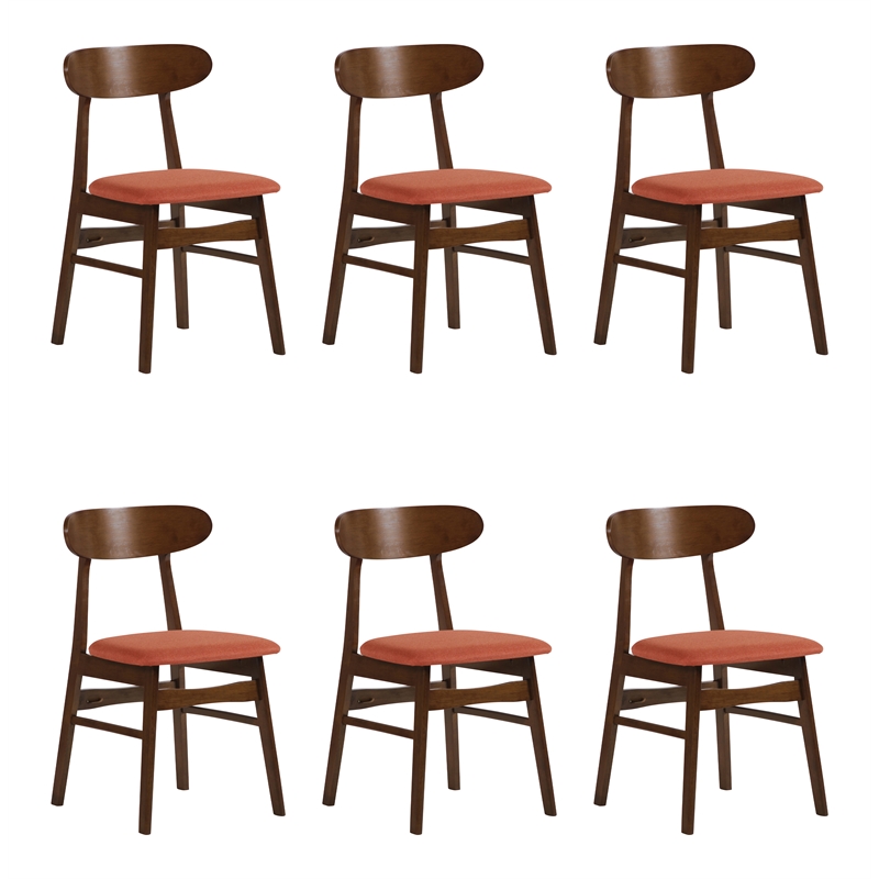 Pemberly Row Wood Dining Chair Set of 6 in Orange Upholstery
