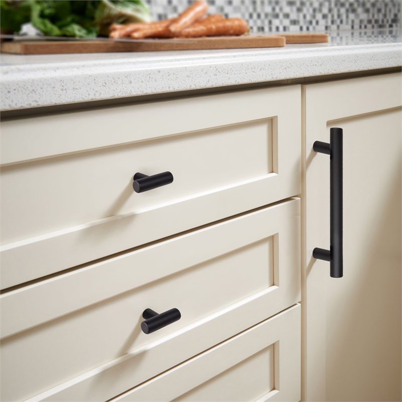 Pemberly Row Steel Cabinet Pulls 3-3/4 in Center Matte Black 10-Pack