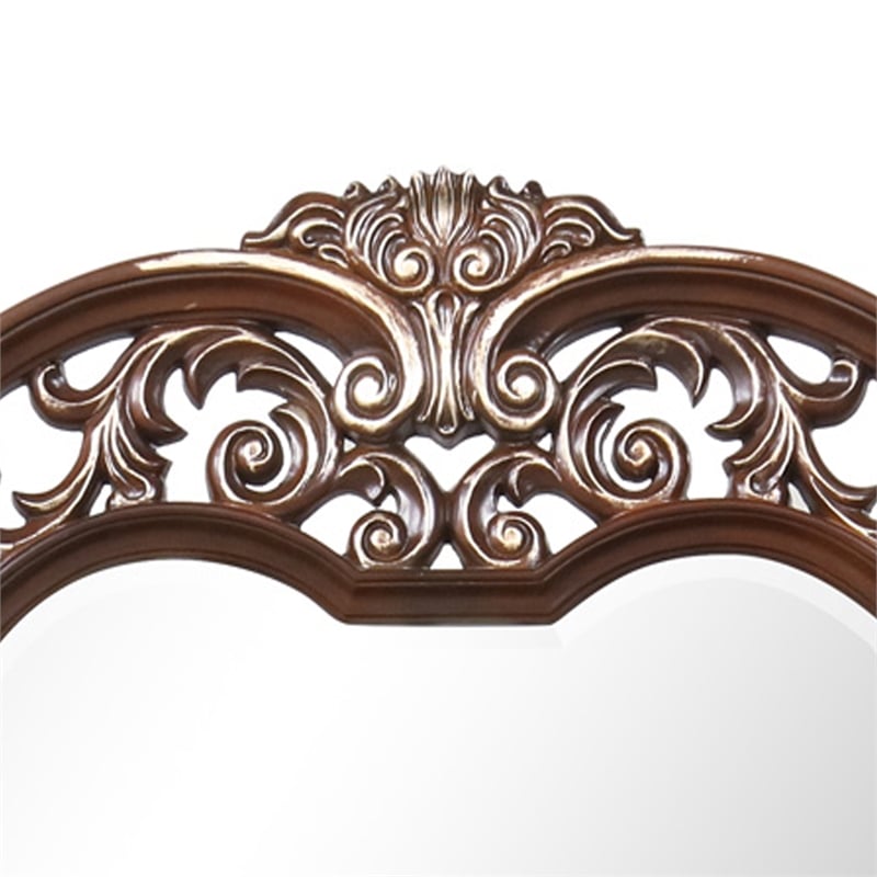Pemberly Row Wood Framed Mirror in Cherry Finish with Gold Accents