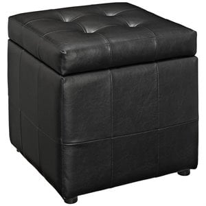 Pemberly Row Modern Faux Leather Upholstered Ottoman in Black