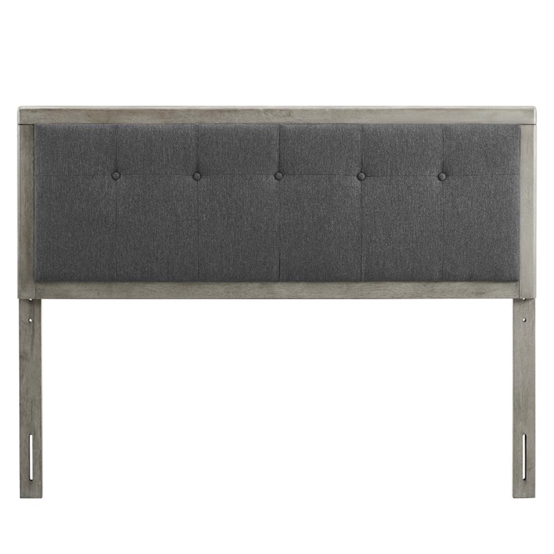 Pemberly Row Gray Charcoal Tufted King Upholstered Wood Headboard