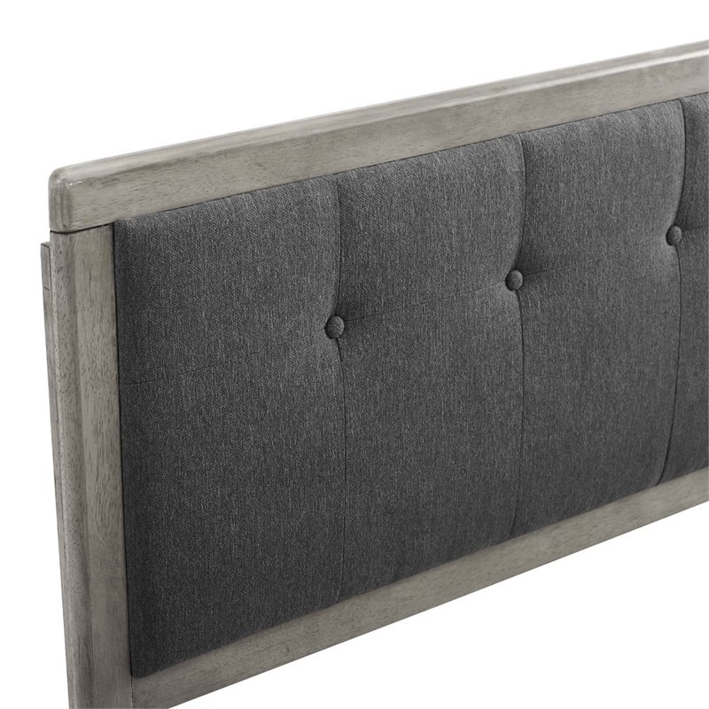 Pemberly Row Gray Charcoal Tufted King Upholstered Wood Headboard