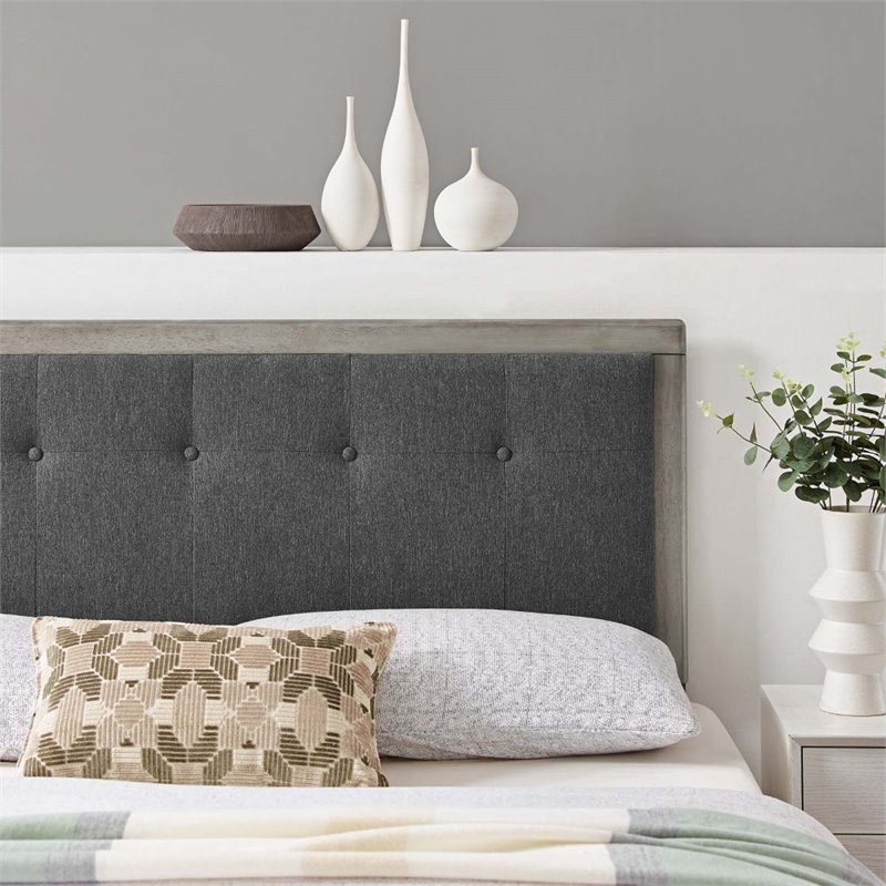 Pemberly Row Gray Charcoal Tufted King Upholstered Wood Headboard