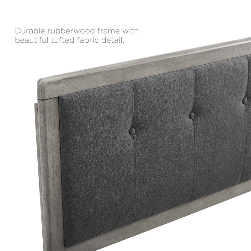 Pemberly Row Gray Charcoal Tufted King Upholstered Wood Headboard