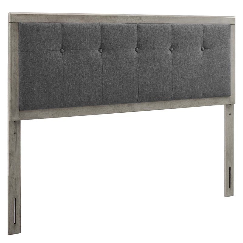 Pemberly Row Gray Charcoal Tufted King Upholstered Wood Headboard