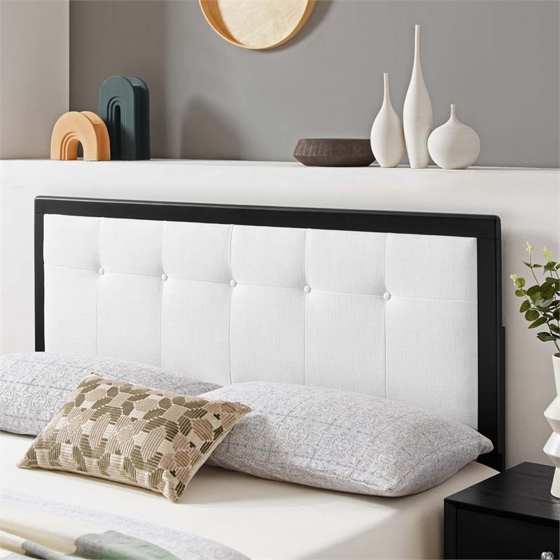 Pemberly Row Black White Tufted Queen Upholstered Wood Headboard