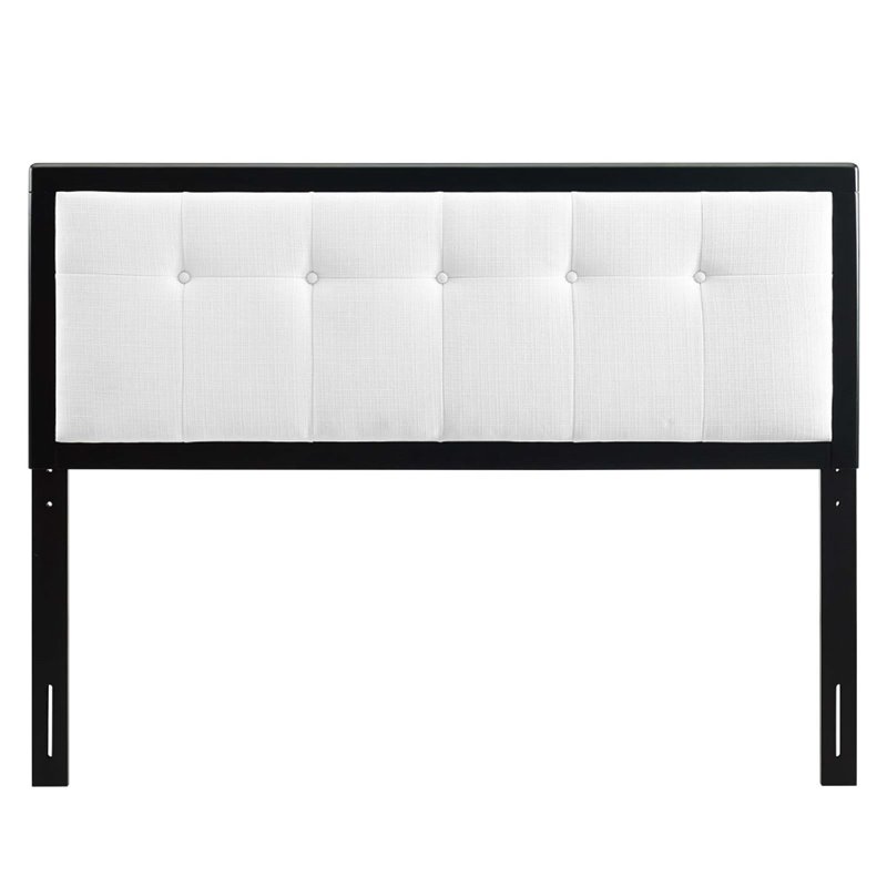 Pemberly Row Black White Tufted Queen Upholstered Wood Headboard