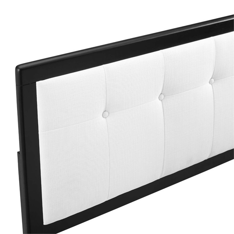 Pemberly Row Black White Tufted Queen Upholstered Wood Headboard