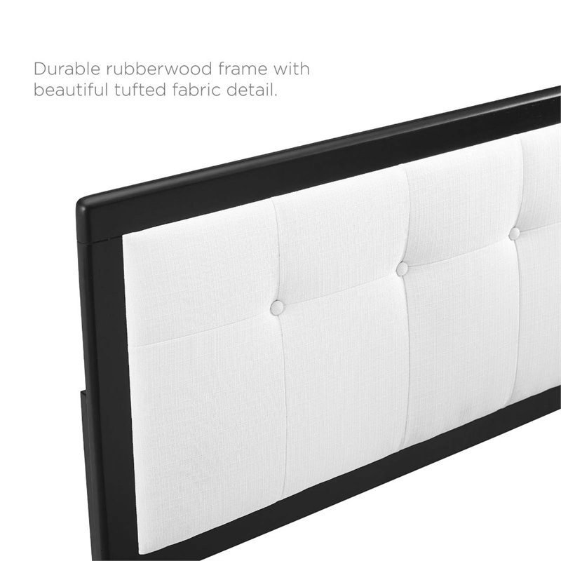 Pemberly Row Black White Tufted Queen Upholstered Wood Headboard