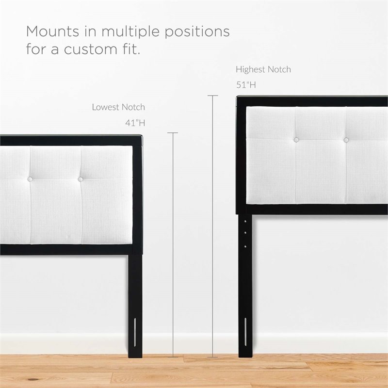 Pemberly Row Black White Tufted Queen Upholstered Wood Headboard